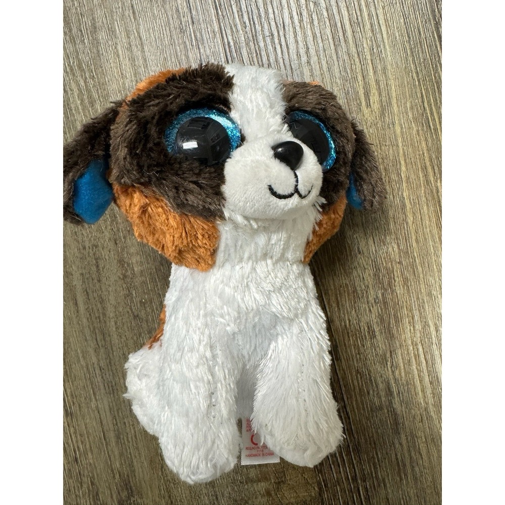 Ty Beanie Boo Plush Duke the Dog Stuffed animal Brown White Big Glitter Eyes 6in - Picture 6 of 9